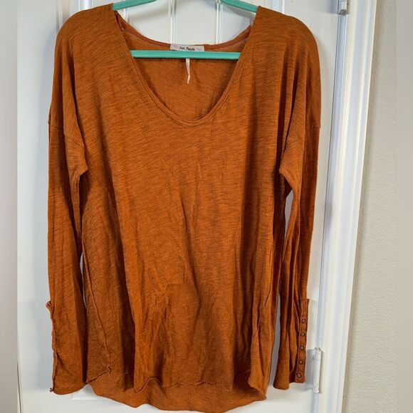 Free People Orange Long Sleeve Relaxed Blouse - Picture 1 of 4